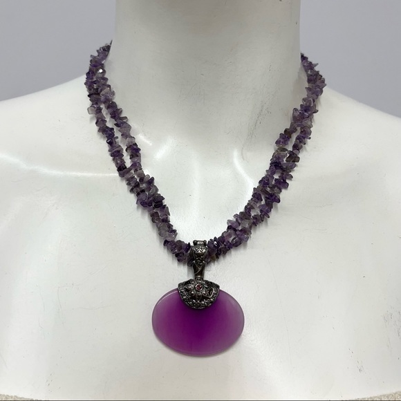 Amethyst Necklace & Pendant with Silver Tone Metal Beautiful Art To‎ Wear - Picture 1 of 7